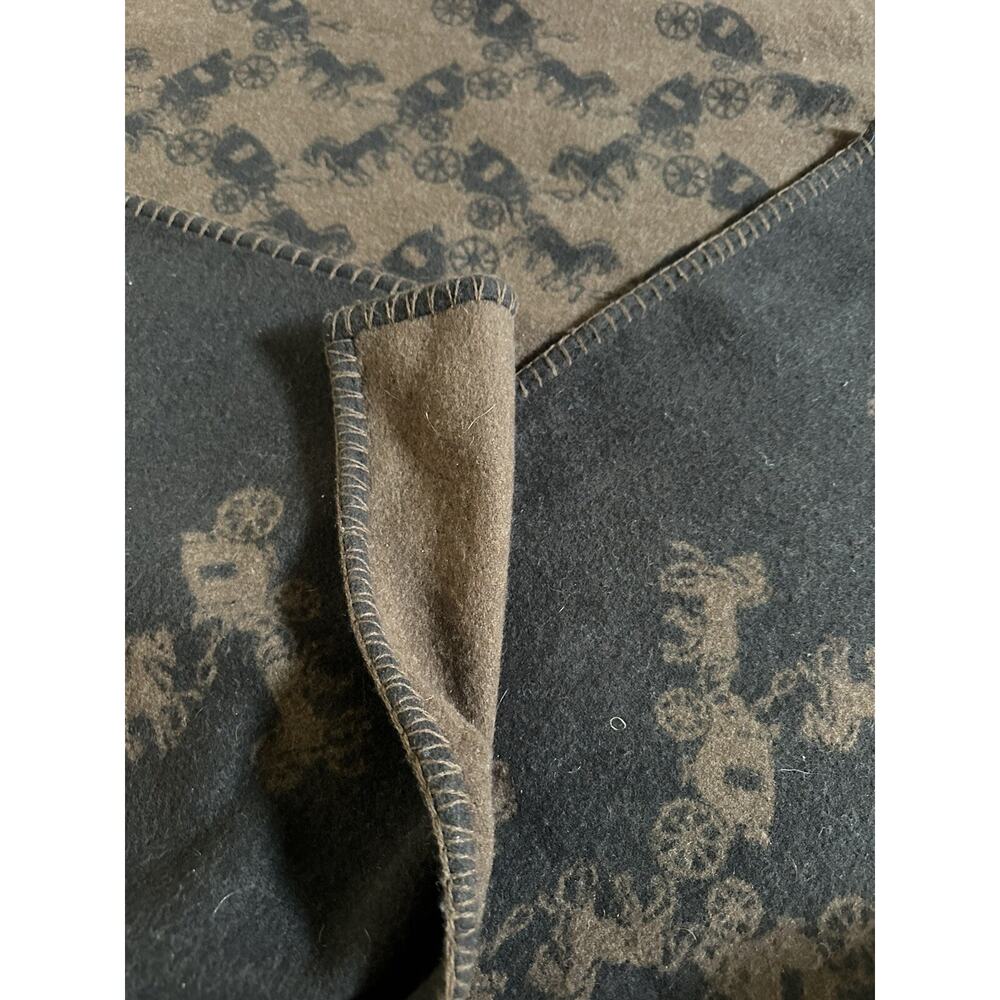 Coach Wool Throw Blanket Carriages No 23278-36862, 68x52” Reversible Brown Beige